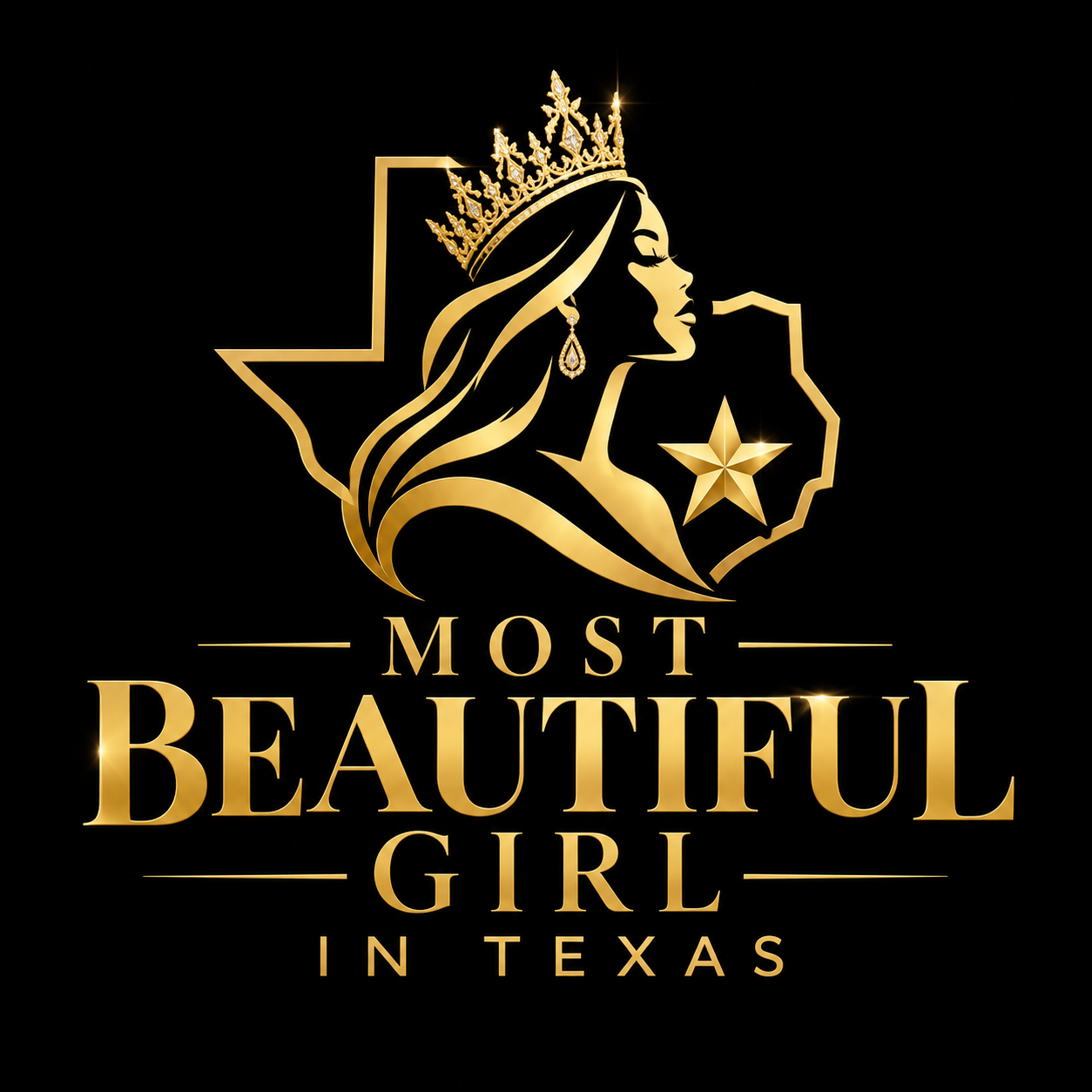 Most Beautiful Girl in Texas — gold crowned woman and Lone Star logo